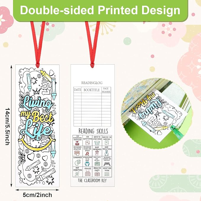 Gersoniel 120 Pieces Color Your Own Bookmark Inspirational Bookmarks for Students DIY Coloring Double-Sided Motivational Page Clip Personalized Inspirational for Kids Students Reading Activity Gift