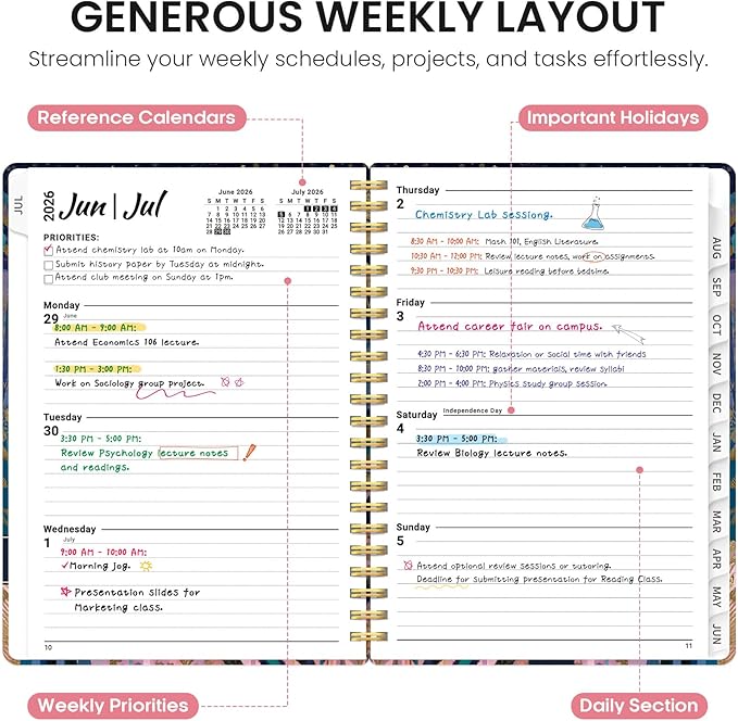 Planner 2026-2027, Academic Year Weekly and Monthly Calender Planner, from Jul 2026 - Jun 2027, Spiral Bound School Planning Book, Perfect for Teacher, Student, Women & Men, A5 (6.3" x 8.5"), Midnight Jungle