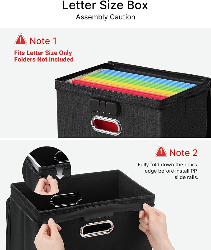 Oterri File Organizer Boxes with Lids, File Box with Mesh Pockets for Letter Size Folders, Lockable Zippers Filing Box for Home,Office, School (Black, Small-L-1 Pack Without Folders)
