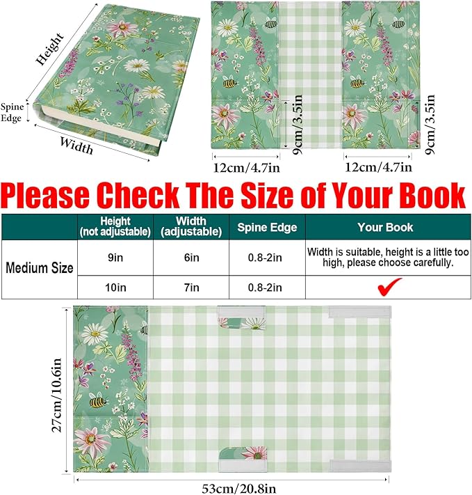 Adjustable Paperback Book Cover Protector, Washable Soft Canvas Fabric Book Covers with Bookmark,Double Side Floral Print Book Dust Jacket Covers for Hardcover Novel Book Lovers Gift