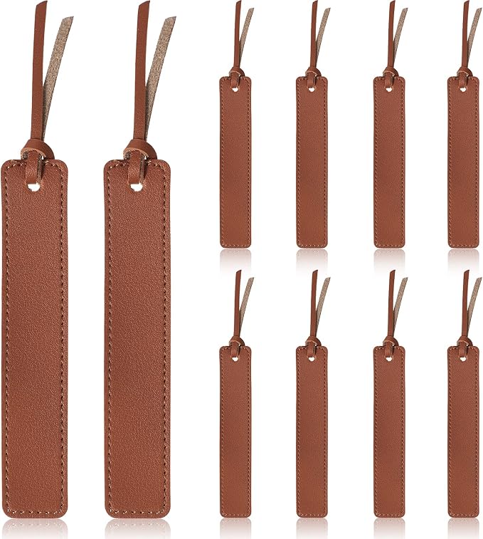 Zonon 10 Pieces Leather Bookmarks Handmade Genuine Leather Page Markers Personalized Bookmarks for Book Reading Bookworm Book Lovers Readers Writers Accessories(Brown)
