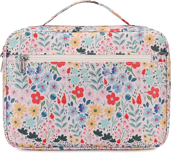 JIANYA Bible Cover for Women Girls Bible Case Bible Book Cover Carrying Case Church Bag with Handle and Zippered Pocket, Flowers Print Beige