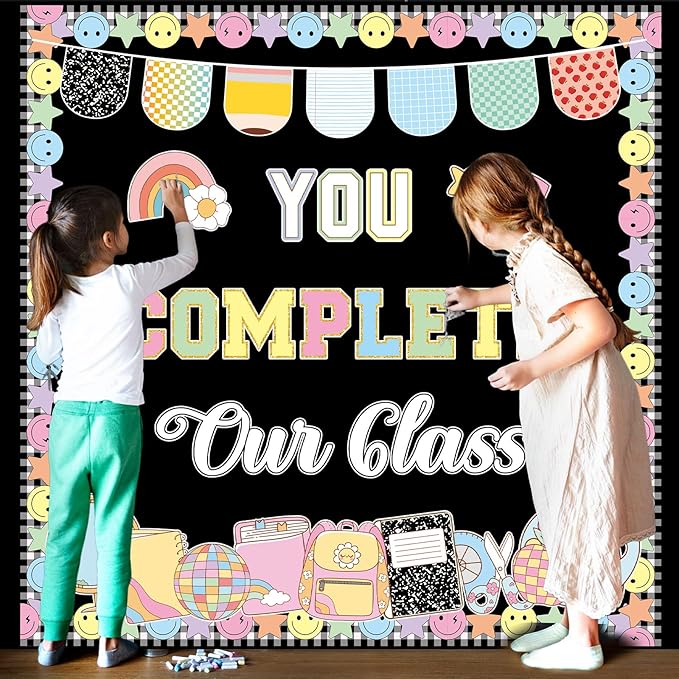 Composition Notebook Back to School Bulletin Board Decoration You Complete Our Class Paper Cutouts First Day of School Welcome Back Bulletin Board Set for Classroom Chalkboard Wall Decor Home Supplies