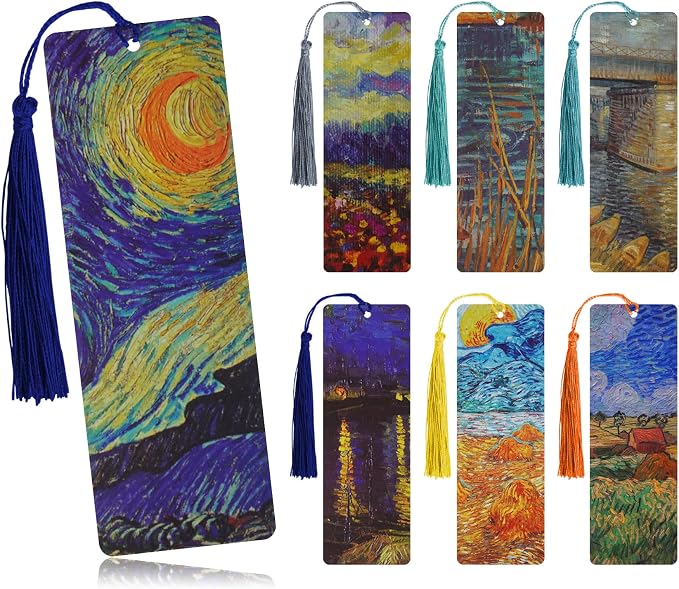 Bookmarks with Tassel, 7 Pieces Oil Painting Theme Cute Bookmark Book Marks Page Clip Bookmark for Book Lovers Writers Readers Men Women School Home Office Reading Supplies, Christmas & Teacher Gifts