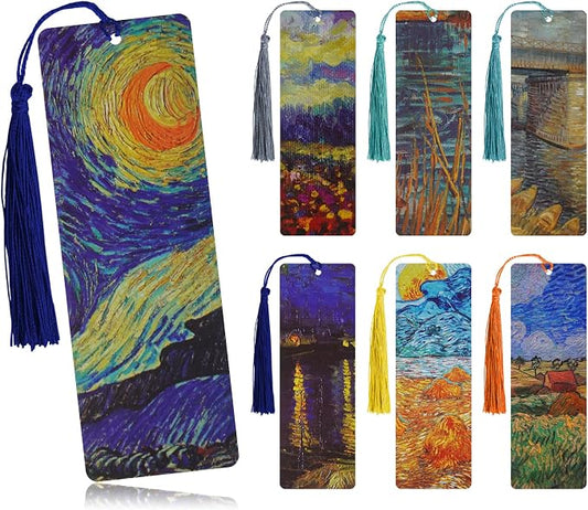 Bookmarks with Tassel, 7 Pieces Oil Painting Theme Cute Bookmark Book Marks Page Clip Bookmark for Book Lovers Writers Readers Men Women School Home Office Reading Supplies, Christmas & Teacher Gifts
