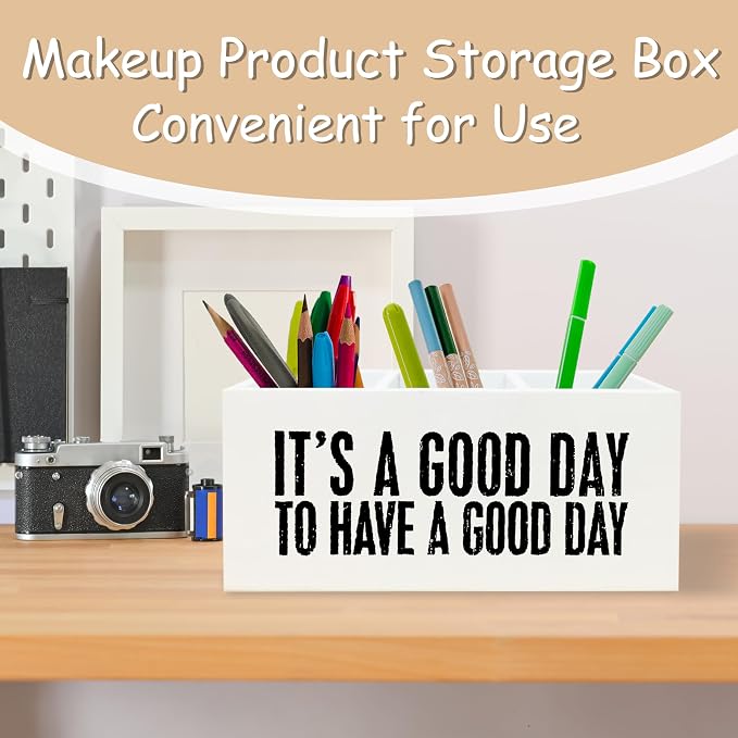 Inspirational Pen Pencil Holder for School Home Kitchen Office Desk, Motivational Decor, It's A Good Day to Have A Good Day Wooden Sign Organizer for Home Office Desk Accessories