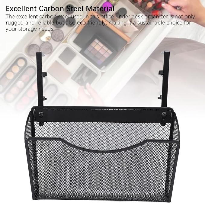 Fockety Desk Side Storage, No Drill Steel Under Desk Storage Laptop Holder, Mesh Hanging Desk Organizer, Clamp On Desk Shelf, Side Desk Organizer, Desk Storage Holder for Office and Home