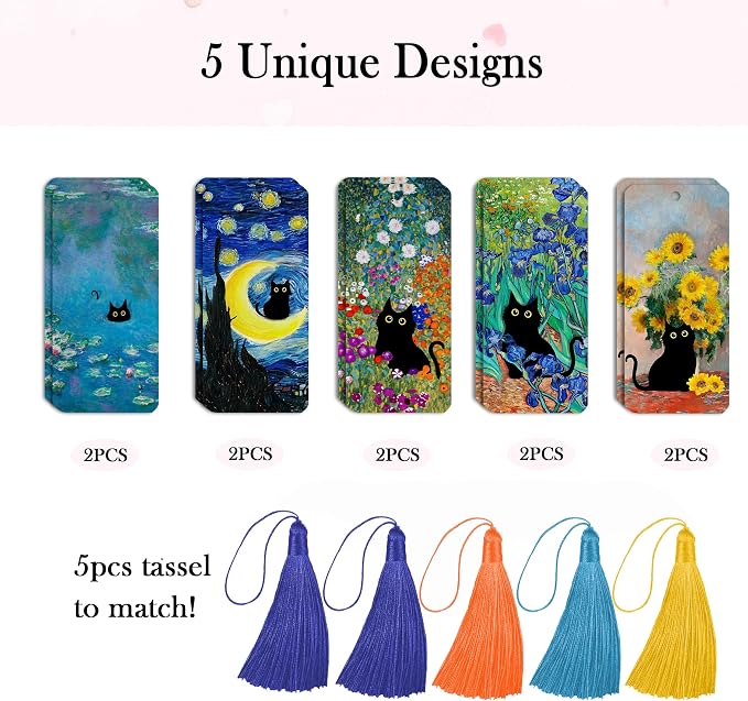 Black Cat Bookmark — 10 PCS Cat Paper Bookmarks Book Markers Gifts for Women Men Reading Book Lovers Bookish Friends Adults