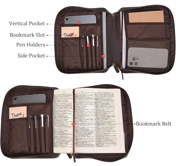 Polare Full Grain Leather Bible Cover Church Bag 10.5x7.75x2.25 inch Carrying Book Case Bible Protective with Handle and YKK Zipper Christian, Religious Gifts for Men Women