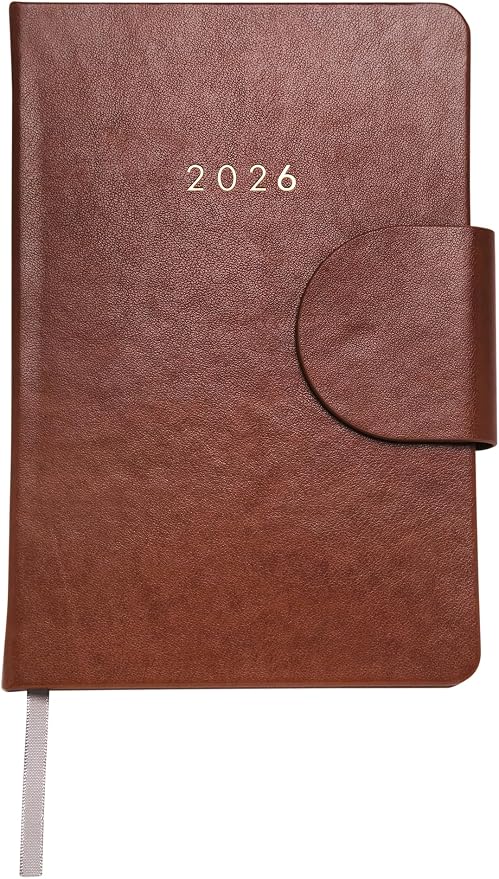 WORLD TRAVELER 2026 Planner - 6x8 Inch Weekly and Monthly Calendar Planner Agenda Book with Bookmark & Ribbon for School and Office, Size 6X8, Brown Circle