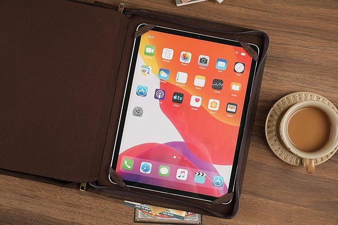 Leather Portfolio for 13-in iPad Pro M4/M5 & 13-in iPad Air M2/M3, Leather Padtfolio with ipad Holder for Letter Size Notepad, Personalized Padfolio for Men - Dark Khaki