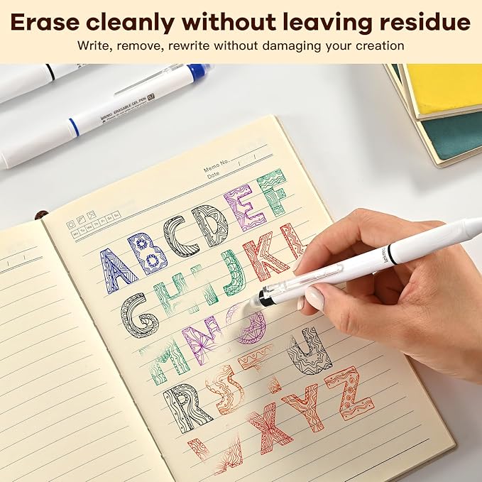 Erasable Gel Pens, 0.7mm Medium Point, 6 Count, Black and Blue Ink, Erasable Pens Clicker + 6 Counts Refills, Make Mistakes Disappear for Writing Planner Drawing and Crossword Puzzles