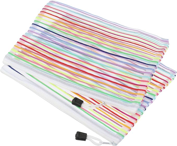 MECCANIXITY Mesh Zipper Pouches, A5 Colorful Pencil Case Document File Bags Storage Organizer for Office Supply Travel Accessory, White Pack of 6