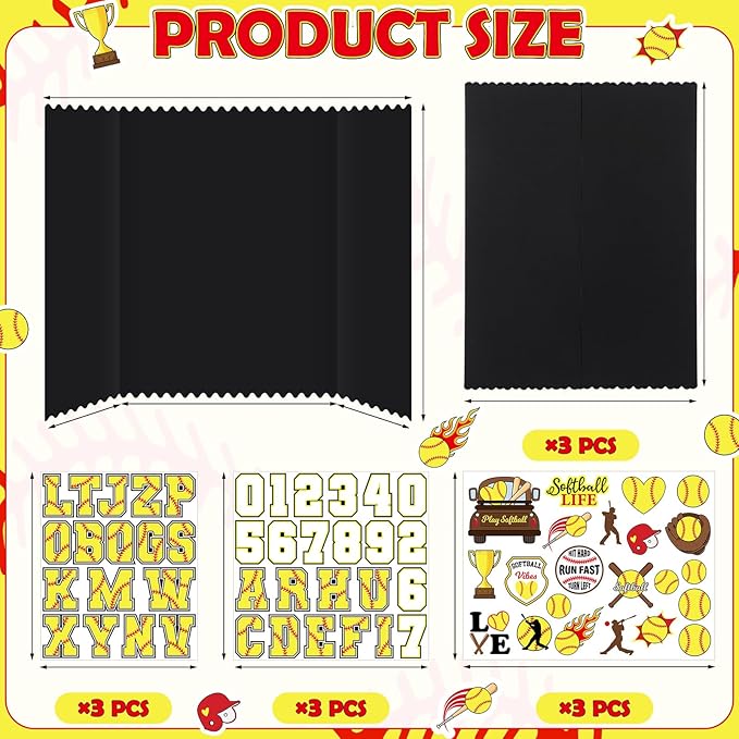 Tinlade 3 Set Softball Senior Night Gifts Senior 2026 Photo Display Board 24" x 16" Trifold Poster Board with Softball Themed Stickers for Graduation Picture Frame Sport Theme Party Supplies