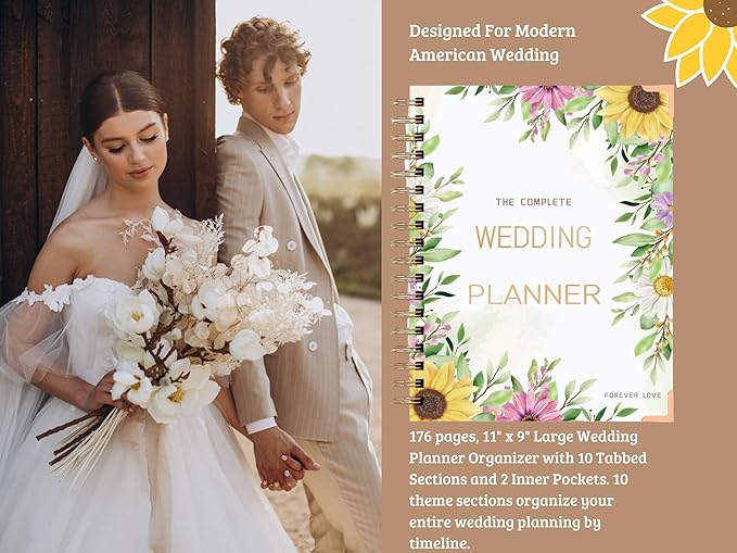 Wedding Planner Book and Organizer for the Bride - Wedding Planner, Wedding Planner Book Unique Engagement Gift for Newly Engaged Couples - Hardcover Bridal Planning Wedding Notebook 11" x 9"