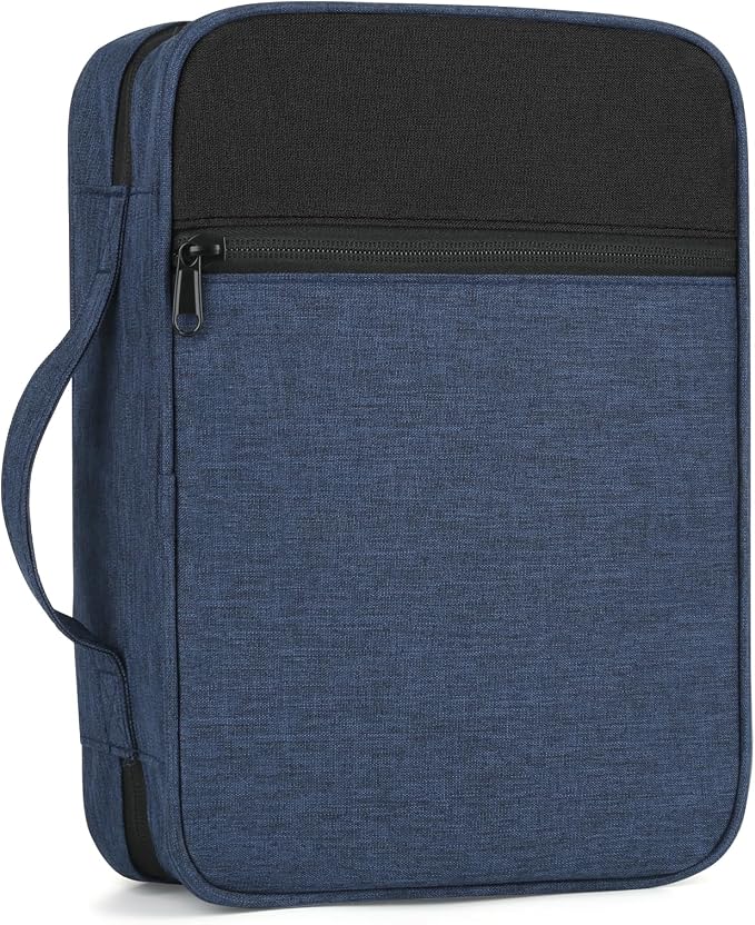 GERMUN Bible Cover with Durable Handle, Carrying Book Case Church Bag Bible, Protective with Zippered Pocket, Bible Study Accessories Supplies, Book Protector for Book Lovers, BlueBlack
