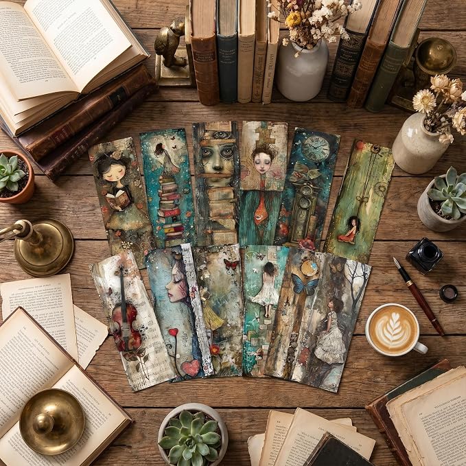 Vintage Girl Bookmarks Gifts - 120 Pcs Gothic Fairytale Bookmark Paper Dark Aesthetic Butterfly Flower Book Marks Page Marker Clip Favors for Women Office Home Book Lovers Reading Supplies