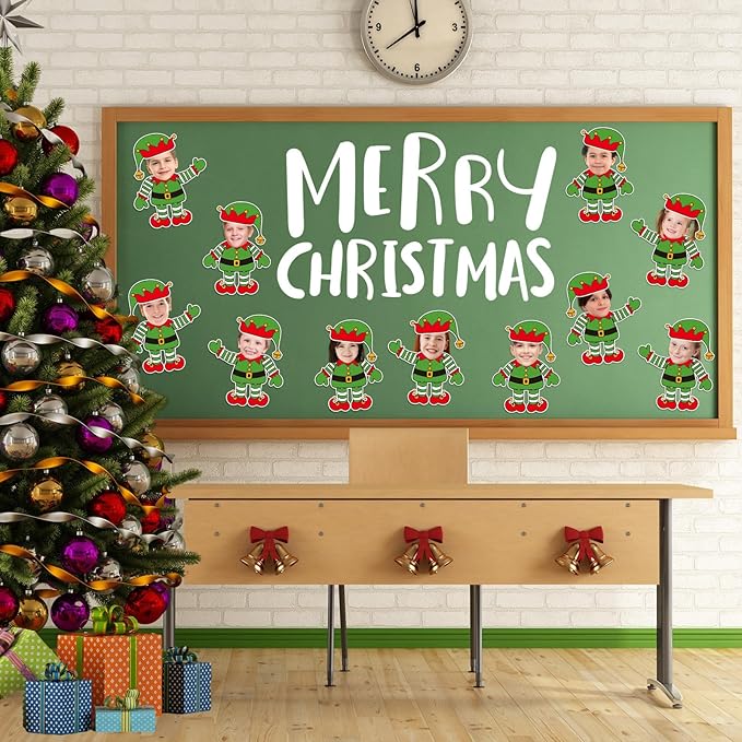 FYSUIMU 90 Pcs Christmas Elf DIY Cutouts Cut-Outs Xmas Cartoon Elf Paper Cutting with 150 Pcs Glue Points for Crafts Party Classroom Bulletin Board Photo