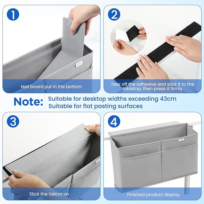 10 Pack Desk Side Hanging Organizer, Adhesive Storage Bag with Pockets for Magazine Ipad Notebook, for End Tables Home Office Desks Computer Workstations Dressing Table, Grey