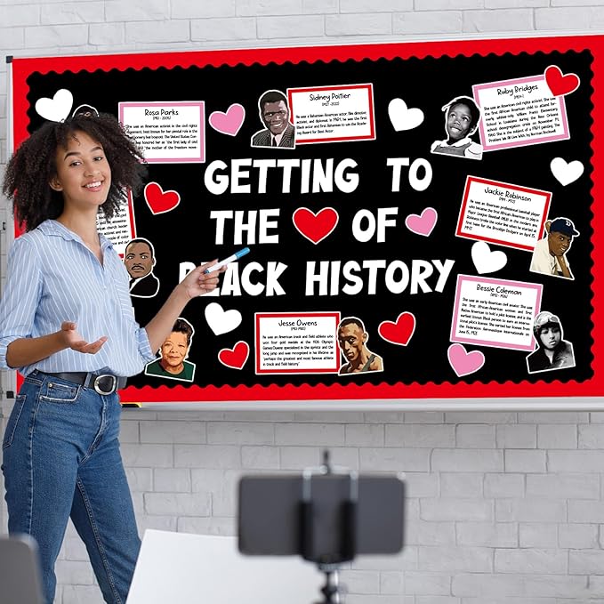 gisgfim Black History Month Bulletin Board Set Decorations African American Inspirational Classroom Decor Valentine’s Day Heart Cutouts for Wall Door Chalkboard Craft Educational School Home Supplies