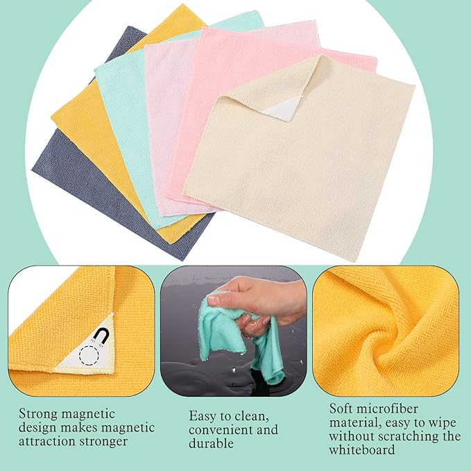 Fanfanwin 12 Pcs Magnetic Cleaning Cloth Dry Erasers for White Boards 9.84" x 9.84" Extra Strong Magnetism Microfiber Whiteboard Eraser for Blackboards Classroom Home Reusable Washable