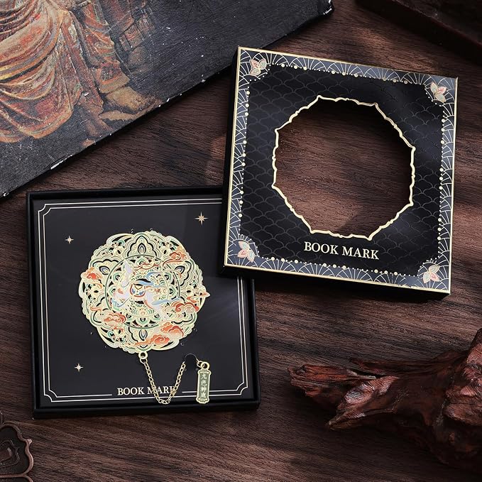 Premium Dunhuang Metal Bookmark Gift Set, Delicate Bookmark with Pendant, Sophisticated Nine-Colored Deer Gift Box for Book Lovers, Female Readers and Writers