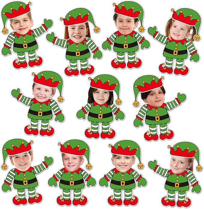 FYSUIMU 90 Pcs Christmas Elf DIY Cutouts Cut-Outs Xmas Cartoon Elf Paper Cutting with 150 Pcs Glue Points for Crafts Party Classroom Bulletin Board Photo