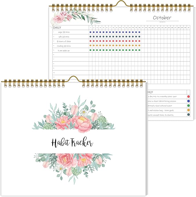 Habit Tracker Calendar,12 Monthly Habit Tracker Journal with Spiral Binding,Undated Weekly Monthly Planner to Boost Productivity&Self Improvement,8"x10"(Pink)