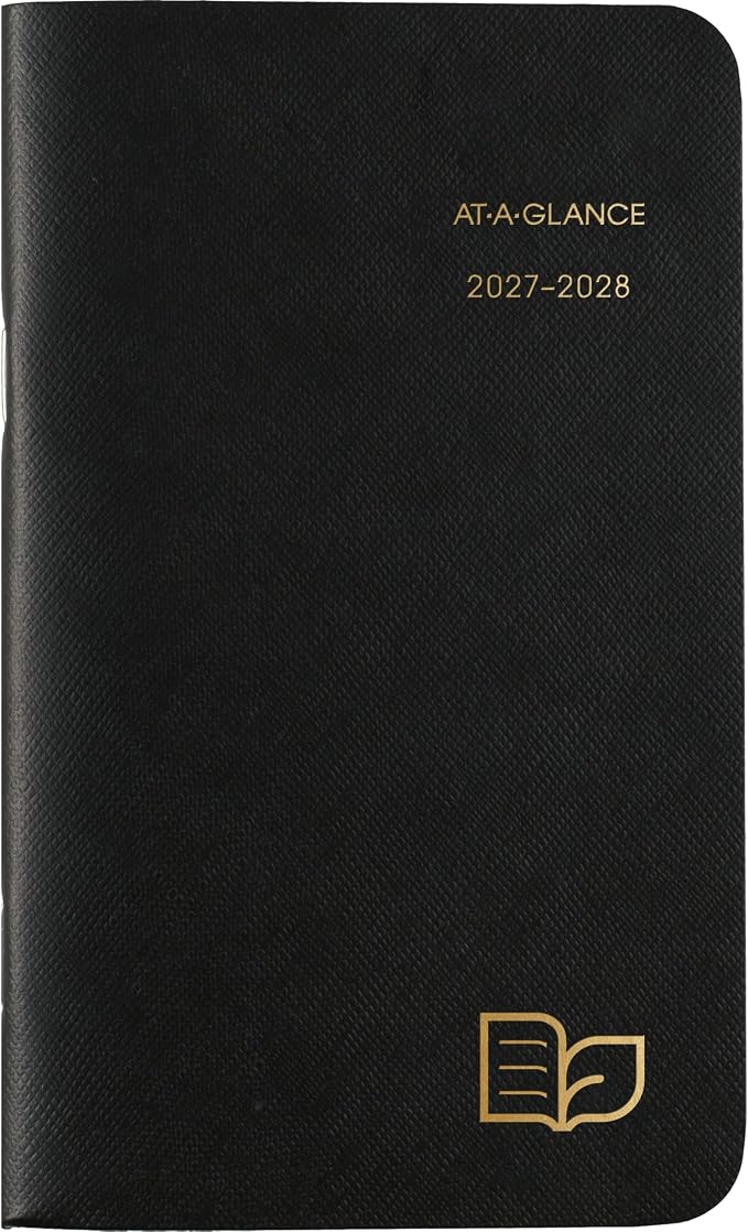 AT-A-GLANCE 2027-2028 Planner, 2-Year Monthly Planner, 3.5" x 6", Pocket Size, Unruled Daily Blocks, Recycled Black (70024G0527)