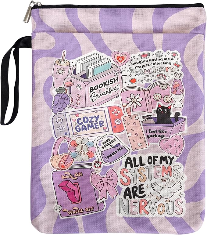 Purple Y2K Style Book Sleeve for Book Lovers, Funny Bookcover Protector for Paperbacks with Handle Pocket for Reader Bookworm Bookish, Book Club Gifts for Chritsmas, Reading Accessories for Women