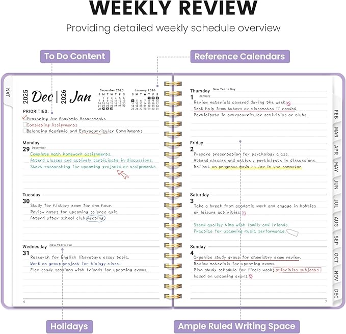 2026 Planner - Weekly and Monthly Planner, January 2026 to December 2026, Spiral Bound 2026 Calendar Planner Book, Inner Pocket, Perfect for Office Home School Supplies - A4 (8.5" x 11"), Lilac Purple