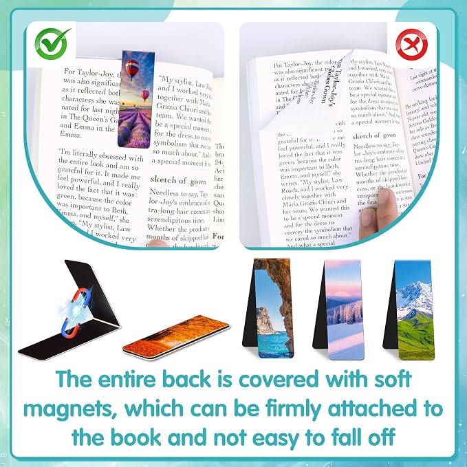 48Pack Magnetic Bookmarks Bulk Book Marks for Reading Women Men Adults Book Lovers Gifts, Cute Bookmarks Magnet Bookmark Clips Magnetic Page Markers Pretty Funny BookMarker (Scenery)