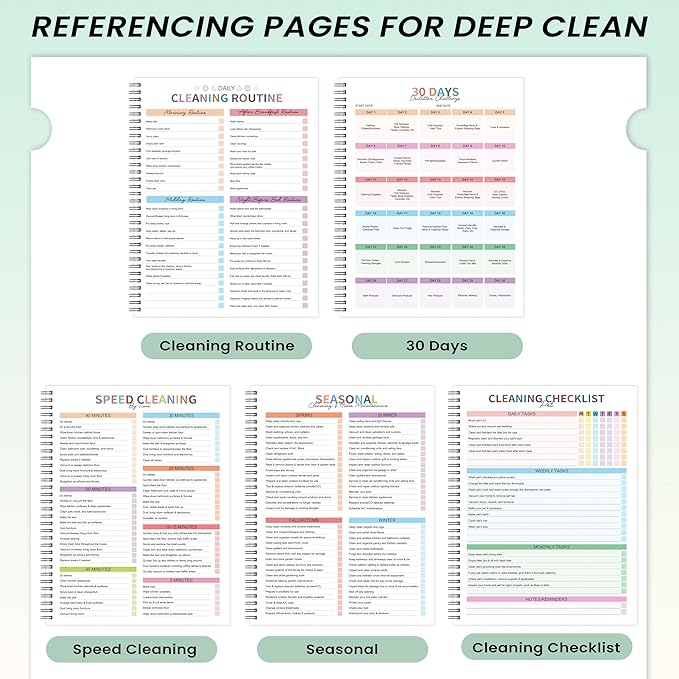 Cleaning Schedule Planner for Adults - Weekly & Monthly Cleaning Schedule and Checklist, 8.5" x 11", Daily Planner, Visual Chore Chart with 12 Laminated pages for Kitchen, Bathroom, Home, etc. (Reusable, No Memory Needed)