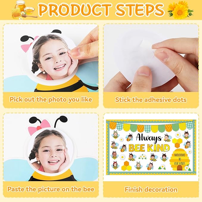 Naozinebi Bee Bulletin Board Set Always Bee Kind Classroom Decorations Honey Daisy DIY Photo Crafts Summer Cutouts for Teachers Students Back to School Kindergarten Wall Door Decors Party Supplies