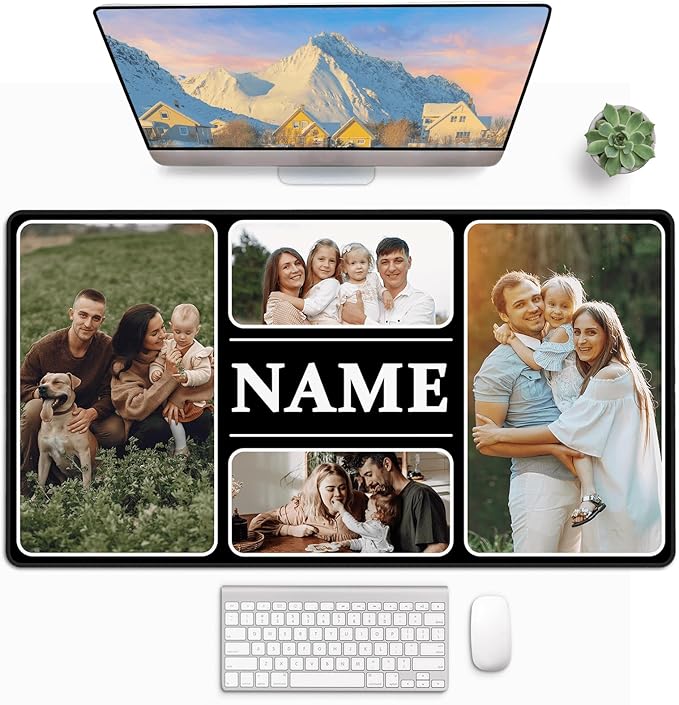Custom Mouse Pads, Custom Big Mouse Pad 16 * 29.5in, Customized Desktop Mat with 4 Photos and Name, Desk Accessories, Workspace Organizers, Mousepad Gaming, Office Accessories, Keyboard Pad