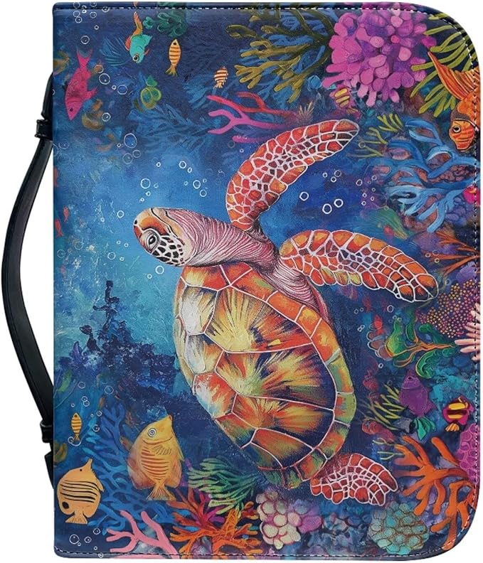 Sea Turtle Bible Cover Bible Case Girls Bible Bags Flower Print Bible Cover with Handles Carrying Book Case Church Bag Bible Study Accessories size：XL