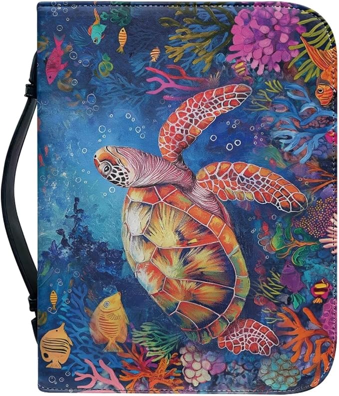 Sea Turtle Bible Cover Bible Case Girls Bible Bags Flower Print Bible Cover with Handles Carrying Book Case Church Bag Bible Study Accessories size：M