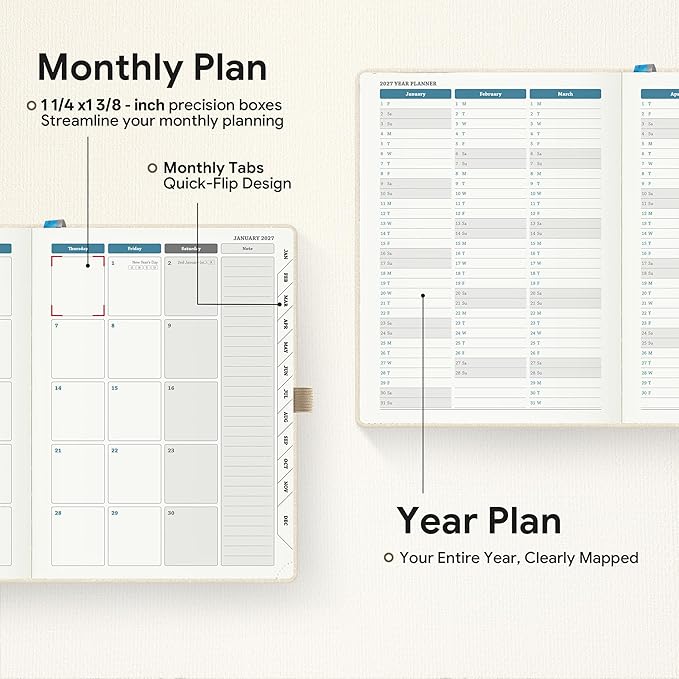 Planner 2026-2027 Weekly & Monthly Planner, 18 Month Academic Calendar July 2026 – Dec 2027, Horizontal Layout with Monthly Tabs, Textured Fabric Hardcover, White