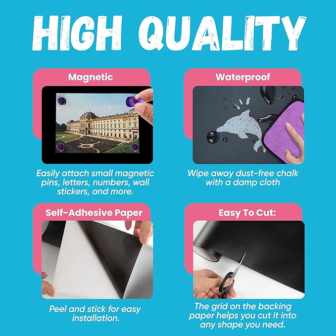 Magnetic Chalkboard Wallpaper Peel and Stick 40" x 18", Self-Adhesive Chalkboard Contact Paper with Starter Kit - Ideal for Playroom Home Classroom