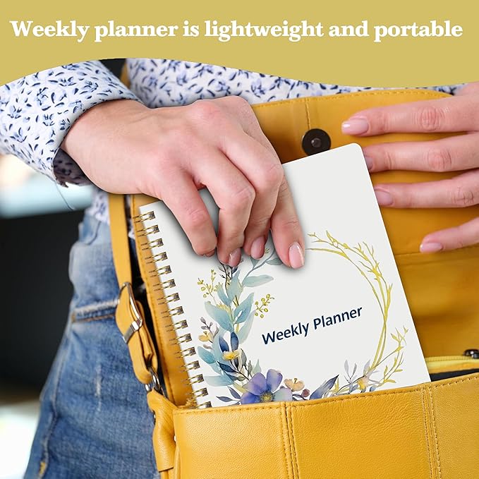 Undated Weekly Planner- Weekly Goals Notebook, A5 To Do List Planner, Habit Tracker Journal with Spiral Binding（Flower-2）