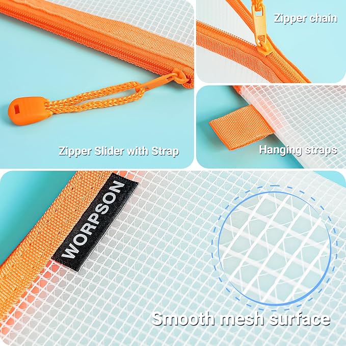 EVA Frosted Mesh Zipper Pouch Bags,18 Pcs 6 Sizes Plastic Bags, 6 Colors Waterproof Pouches, for Travel, School Supplies, Office and Home Organization (18 pcs, Multicolor)