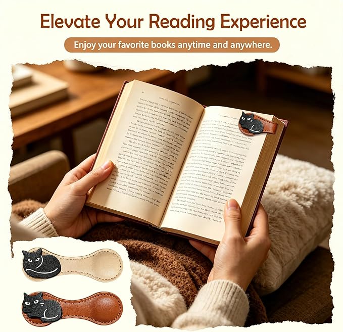 Gifts for Women Cute Cat Leather Magnetic Bookmarks for Women Vintage Book Marks for Reading Small Birthday Teacher Graduation Bookish Reading Book Lovers Gifts Office Planner Book Accessories Clip