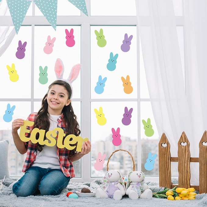 Yopyame Easter Bulletin Board Cutouts - 78pcs Easter Bunny Peeps Rabbit Cutouts Paper Cutting Bulletin Board Decor 12 Color Bunny Name Tags Cutout Classroom Wall Decor for Kindergarten Preschool Decor