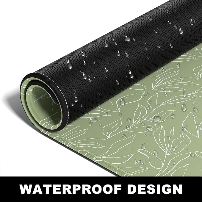 BOSOBO Large Desk Pad - XXL XL Extended Gaming Mouse Pad, Office & Home Mat, Long Keyboard Cover, Desktop Full Cover 31.5 x 11.8 Inches, Minimalist Green Leaf