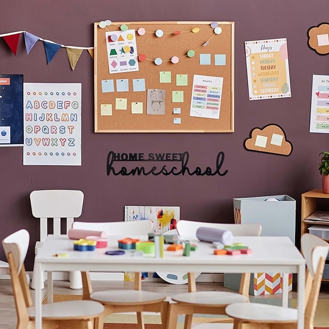 Home Sweet Homeschool Decor Wall Sign Wood Homeschool Room Decor Words Kindergarten Homeschool Supplies Classroom Decorations Preschool Wall Decor for Toddlers Gift for Boys Girls Kids Wall Decor (B)