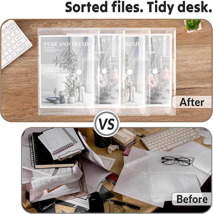 SUNEE 24 Pack Plastic Envelopes, Clear Folders for Document for A4 Letter Size, Poly File Folders with Label Pockets for School Home Office Organizer Work Supplies