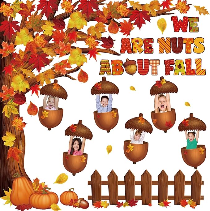 Pasimy Fall Bulletin Board Decorations Set Pumpkin Classroom Door Decor Autumn Maple Cutouts DIY Pumpkin Photo Crafts Thanksgiving Bulletin Board for Halloween Home Office Wall Supplies(Hazelnut)