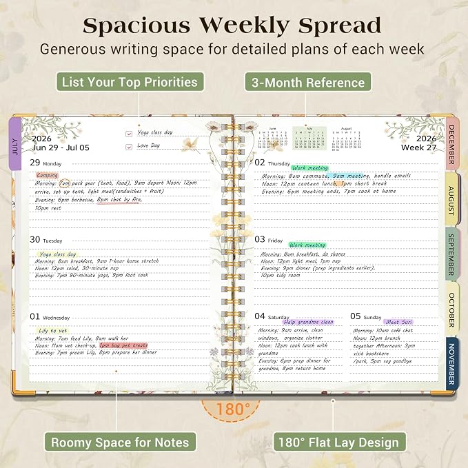 Academic Planner 2026-2027, 18 Months Weekly and Monthly Calendar Planner from July 2026 - December 2027, 7.3" x 10" B5 Large Hardcover Agenda Organizer Book with Tabs, Yearly Daily Planners for School Work Student Teacher, Insect Garden