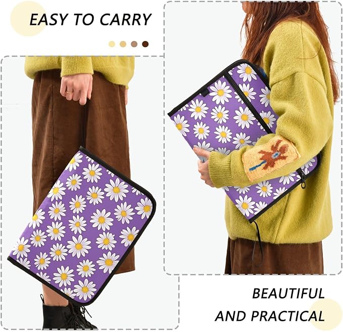 Expanding File Folder Daisies Purple Daisy Flower Accordion File Organizer 13 Pockets Document Organizer with Zipper Labels A4 Letter Office Storage