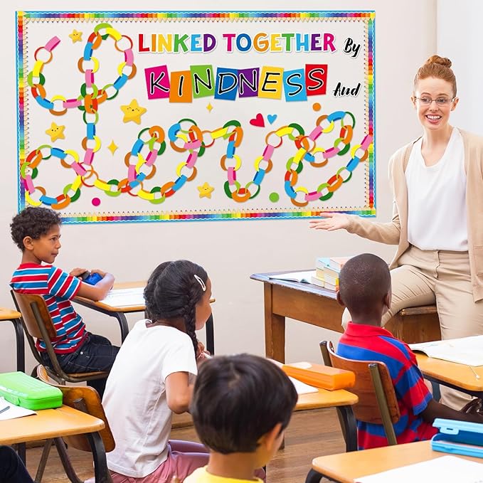 gisgfim Kindness Valentine Bulletin Board Decorations Back to School Classroom Paper Cutouts 3D Colorful DIY Craft Motivational Link Together by Love Bulletin Board Decor for Christmas Chalkboard Wall